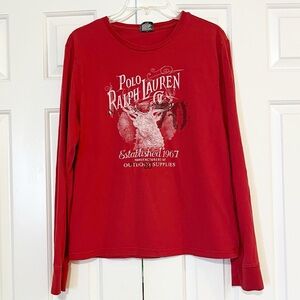 Vintage Polo Ralph Lauren Red Long Sleeve Crew Neck T-Shirt. Size Men's Medium